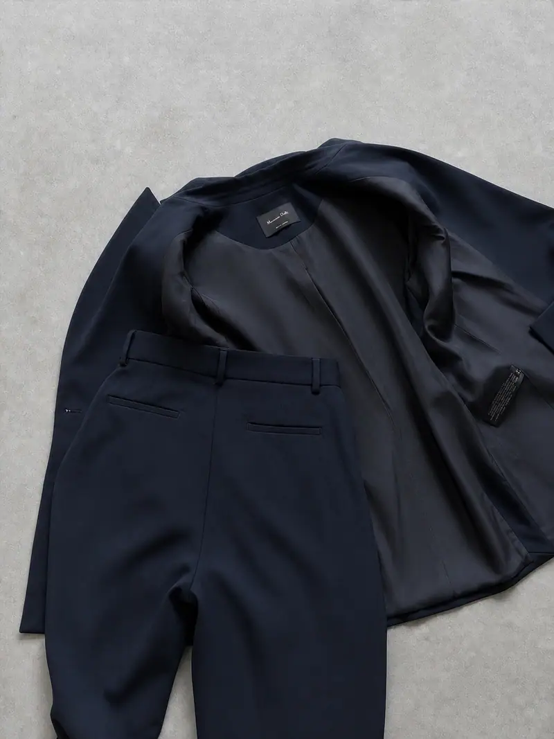 Massimo Dutti Black Suit Set Blazer Trousers Buckle Detail Size 38
